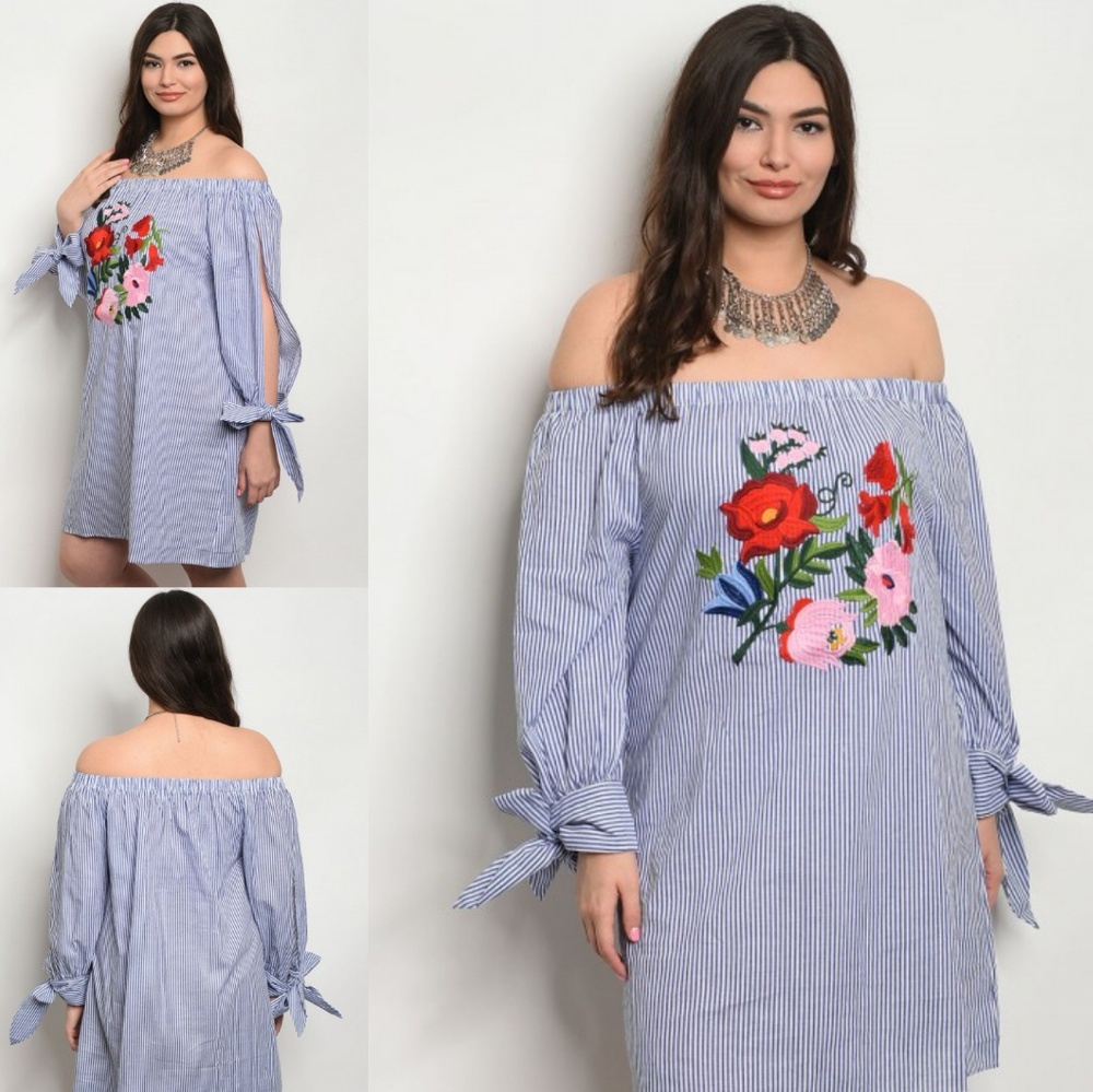 Blue Stripes with Flower Print Curvylicious Dress